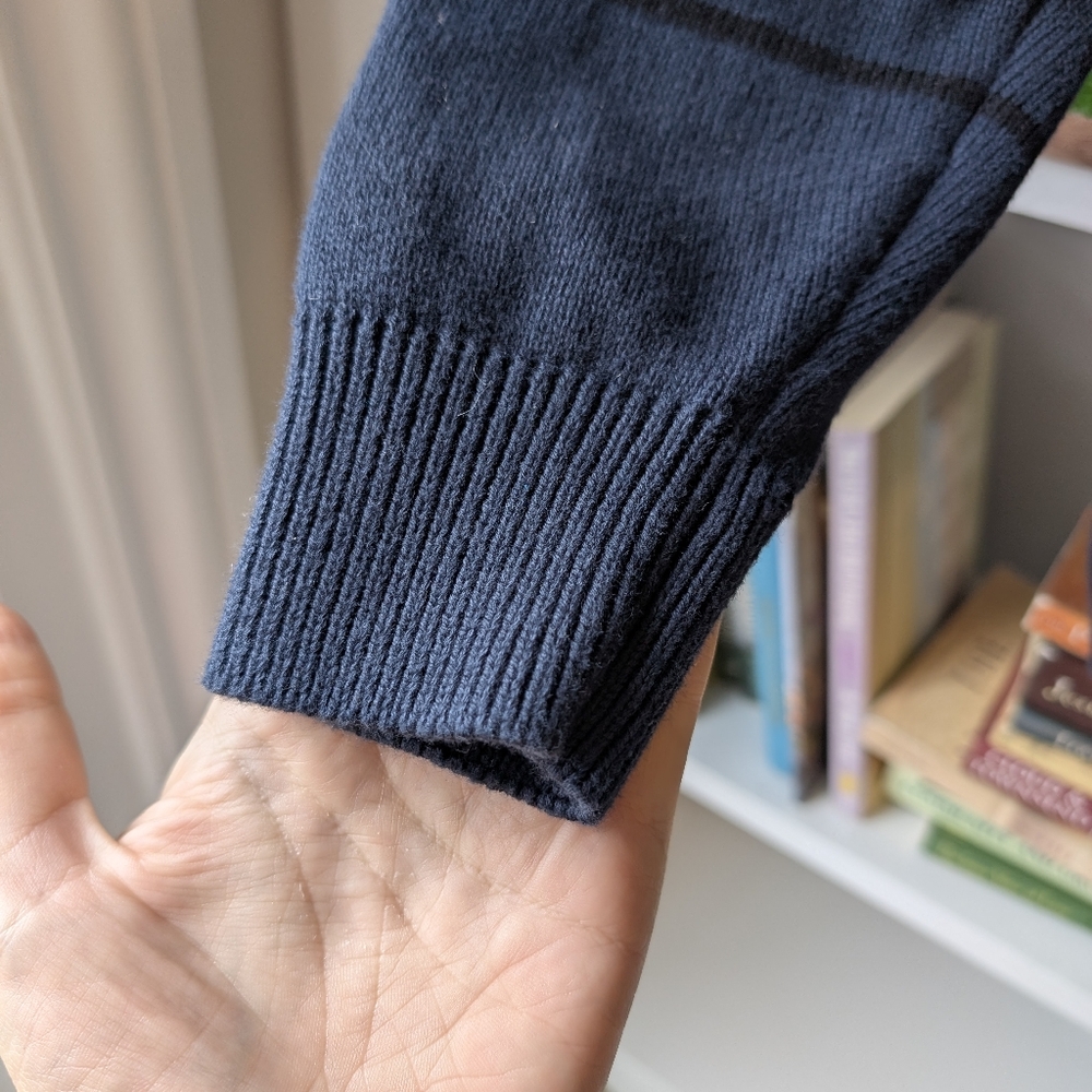 Tomodachi Men's Knit Sweater Navy Blue Striped 1/4 Zip Cotton Size Large Preppy - Picture 3 of 8